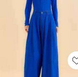 FARM Rio Blue Wide Leg Blue Jeans Cotton Pants Pleated